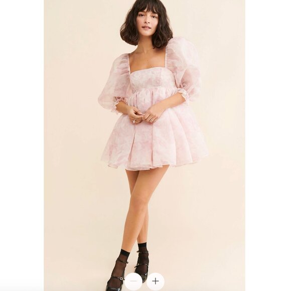 Excellent condition Selkie Puff Organza Mini Dress in pink and white - Picture 4 of 4